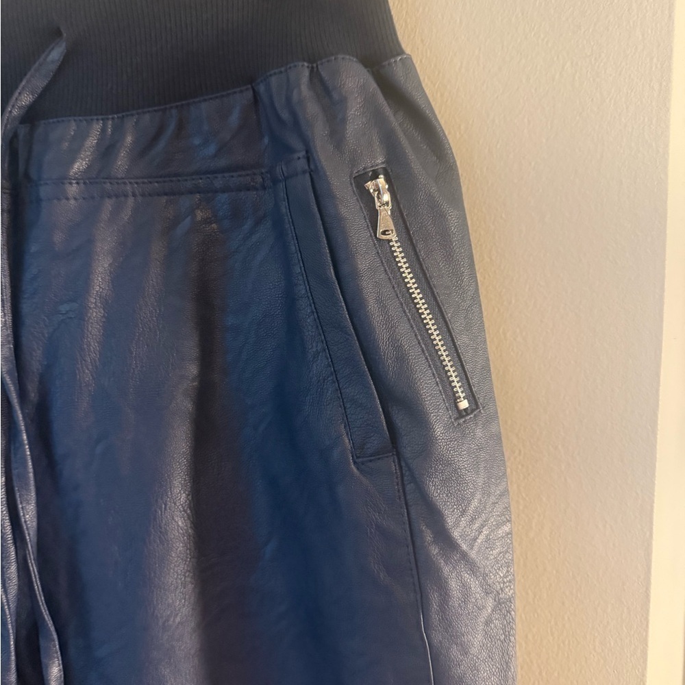Blue Faux Leather Joggers for Effortless Style and Comfort size Large - Picture 2 of 12